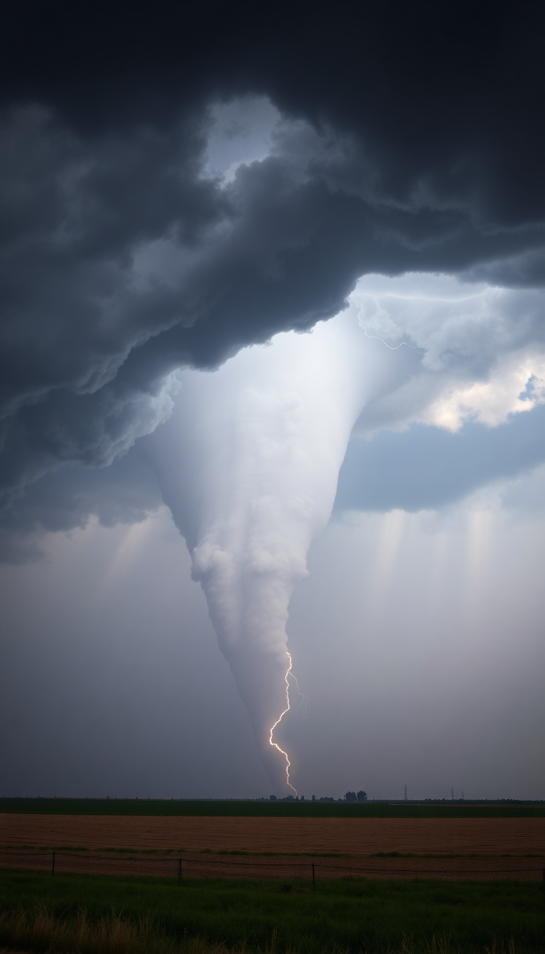 Supercell Thunderstorm Dramatic Tornado Forming Photorealistic Wallpaper
