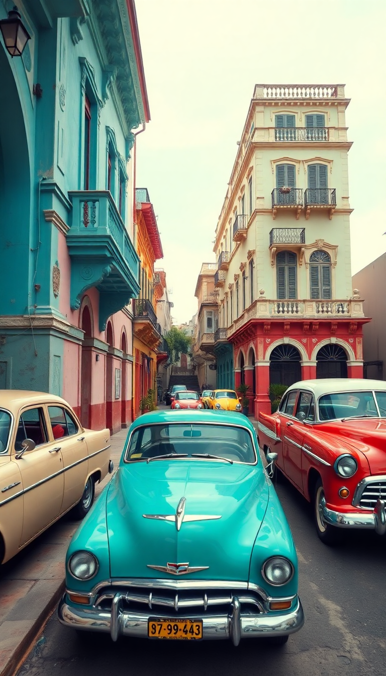 Old Havana Classic Cars Pastel Photorealistic Wallpaper