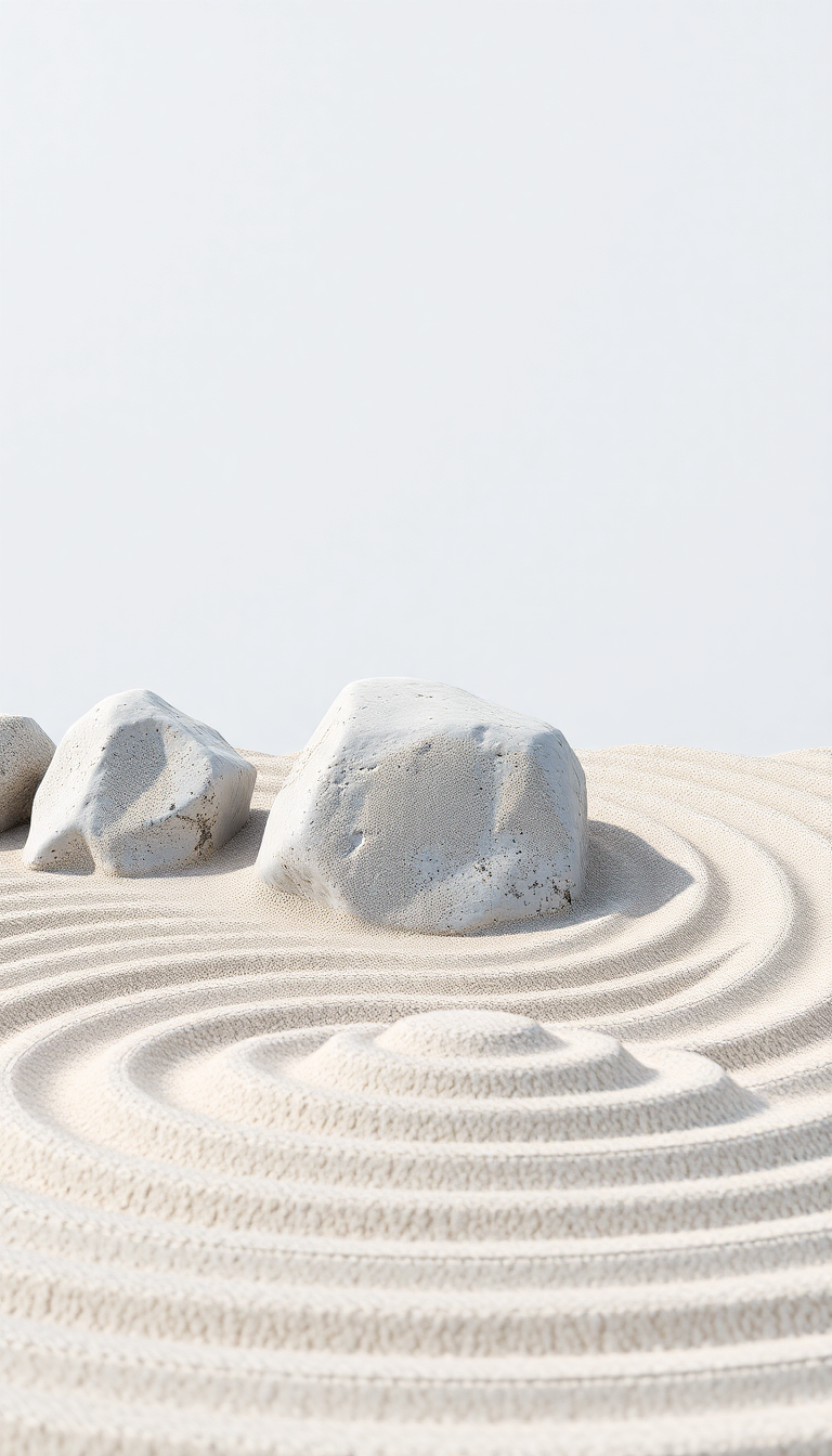 Zen Rock Garden Raked Sand Photorealistic Wallpaper