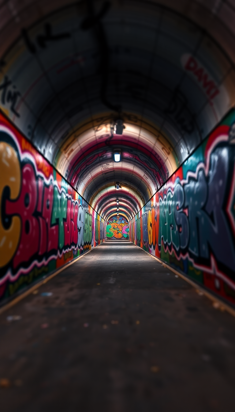 Graffiti Tunnel Perspective Vanishing Point Photorealistic Wallpaper