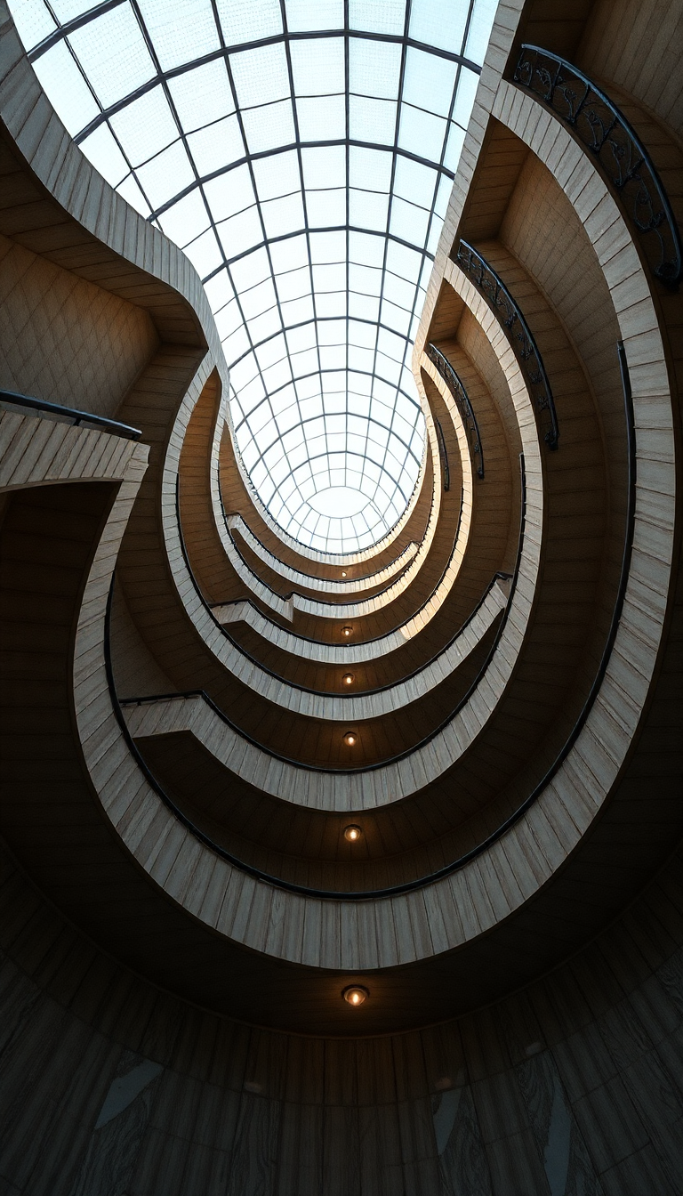 Spiral Staircase Looking Up Endless Photorealistic Wallpaper