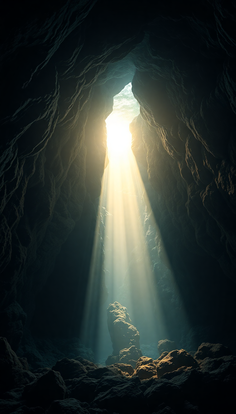 Underwater Cave Entrance Light Streaming Photorealistic Wallpaper