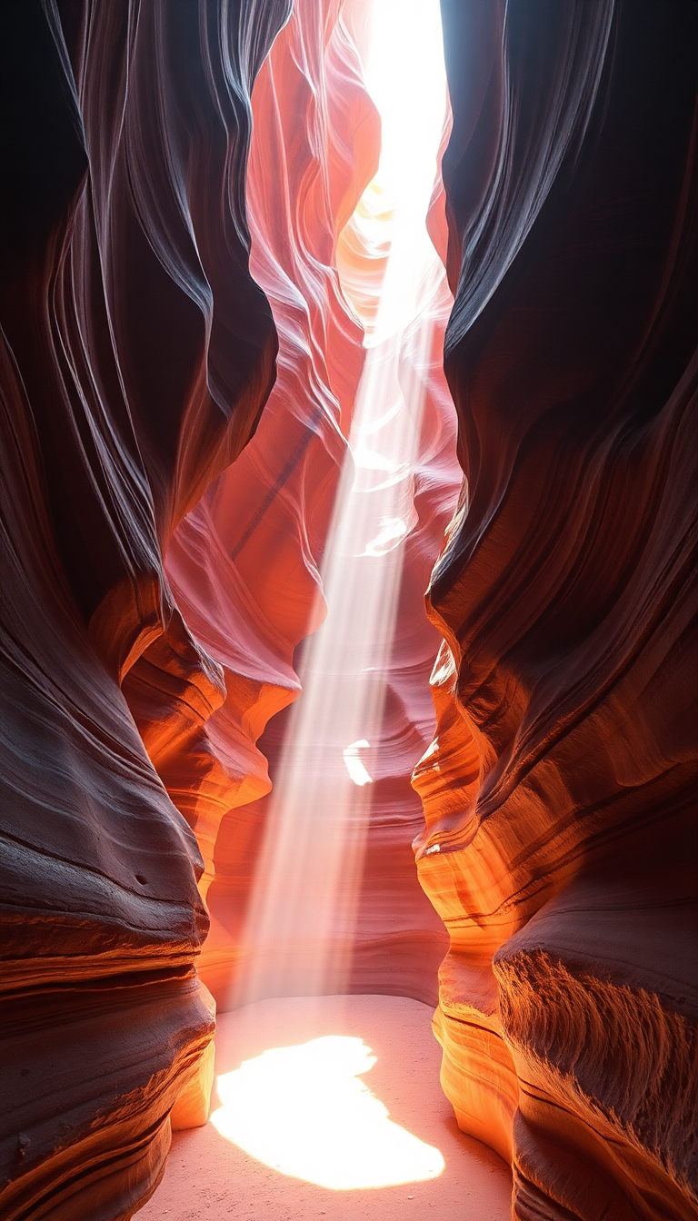 Slot Canyon Light Beam Hitting Photorealistic Wallpaper