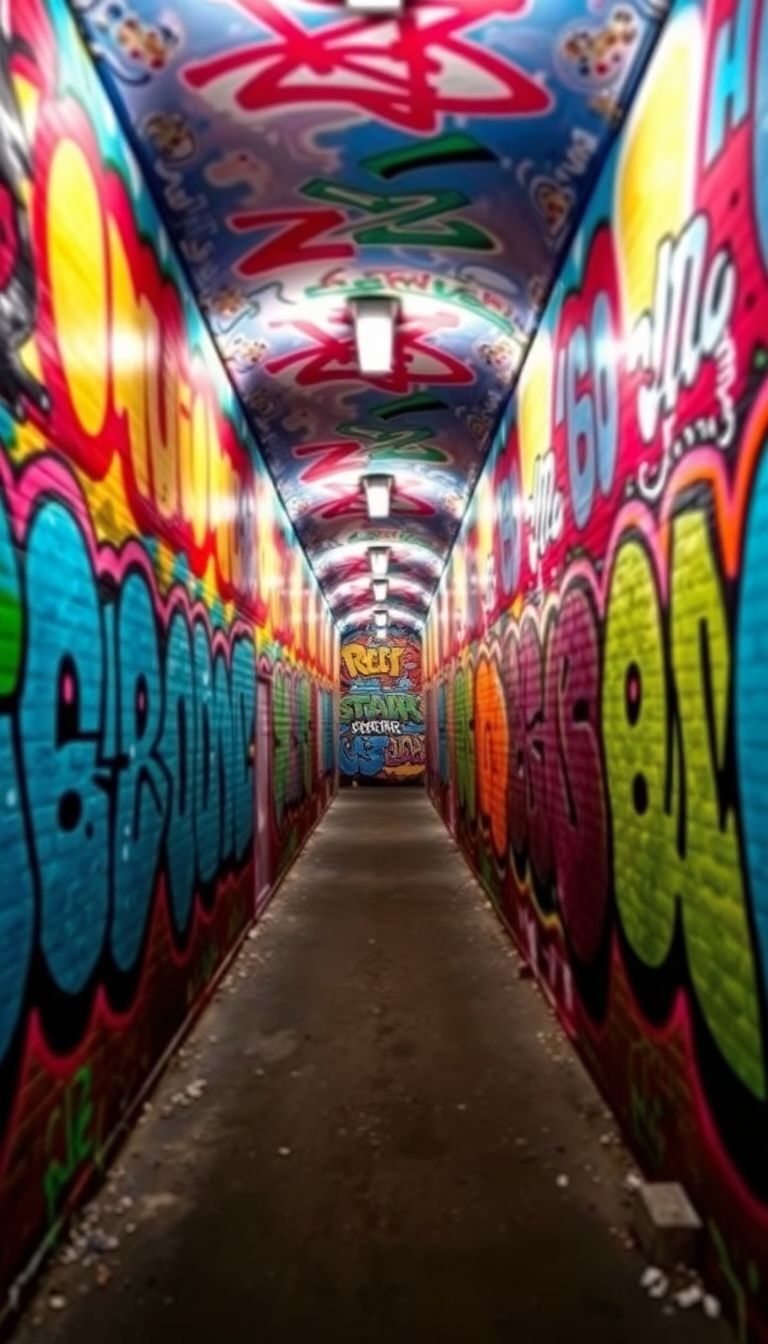 Graffiti Tunnel Perspective Vanishing Point Photorealistic Wallpaper