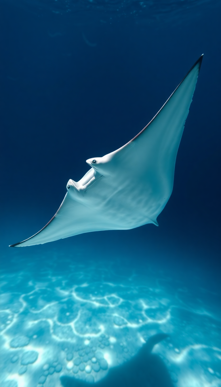 Manta Ray Gliding Graceful Underwater Photorealistic Wallpaper