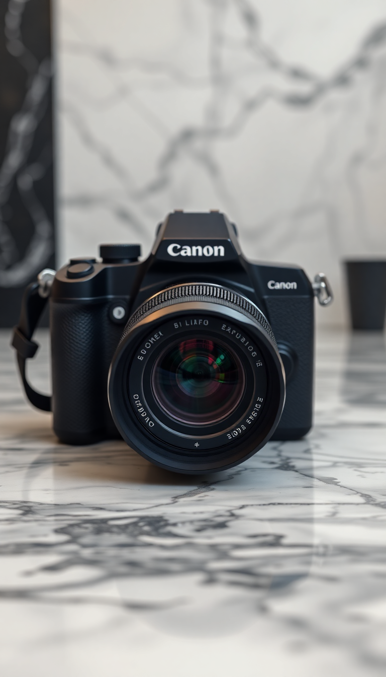 Film Camera On Marble Flatlay Photorealistic Wallpaper