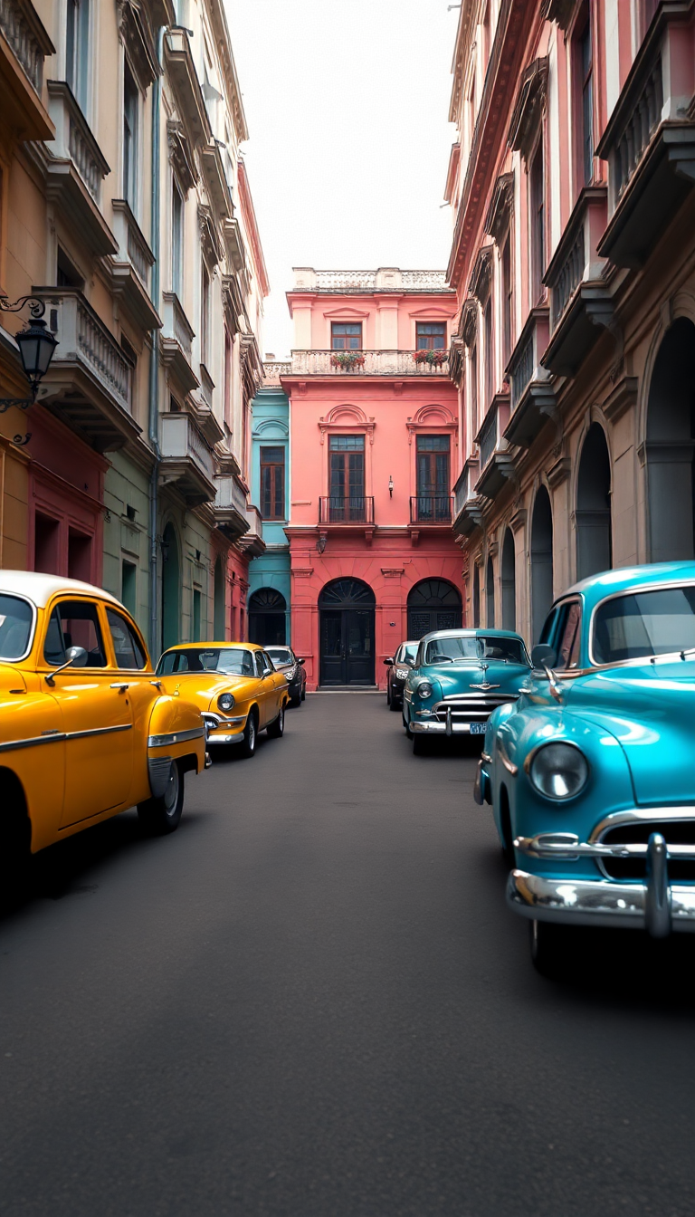 Old Havana Classic Cars Pastel Photorealistic Wallpaper