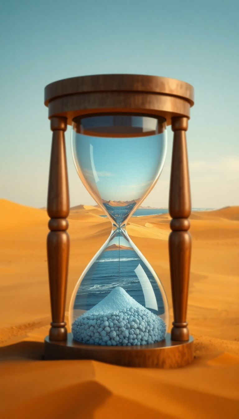 Hourglass Containing Ocean And Desert Digital art Wallpaper