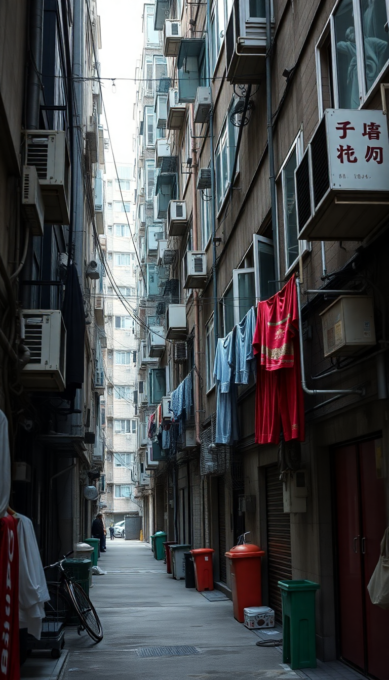 Hong Kong Density Apartments Laundry Photorealistic Wallpaper