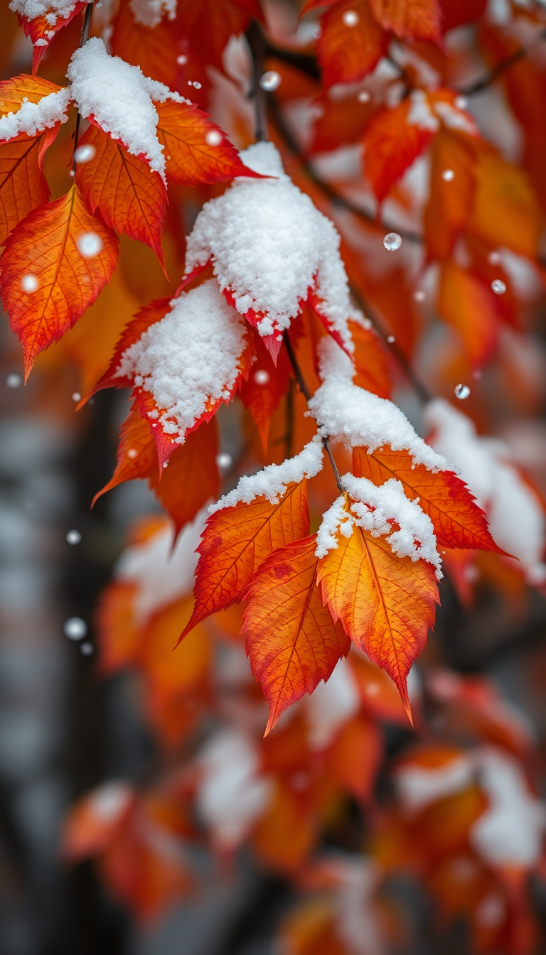 First Snow Falling On Autumn Photorealistic Wallpaper