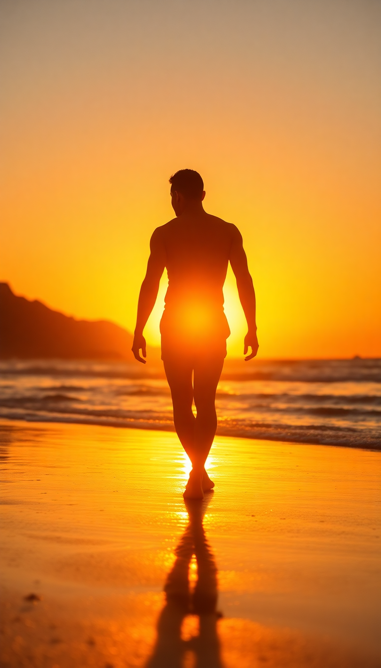 Beach Sunset Golden Hour Silhouette Photorealistic Wallpaper