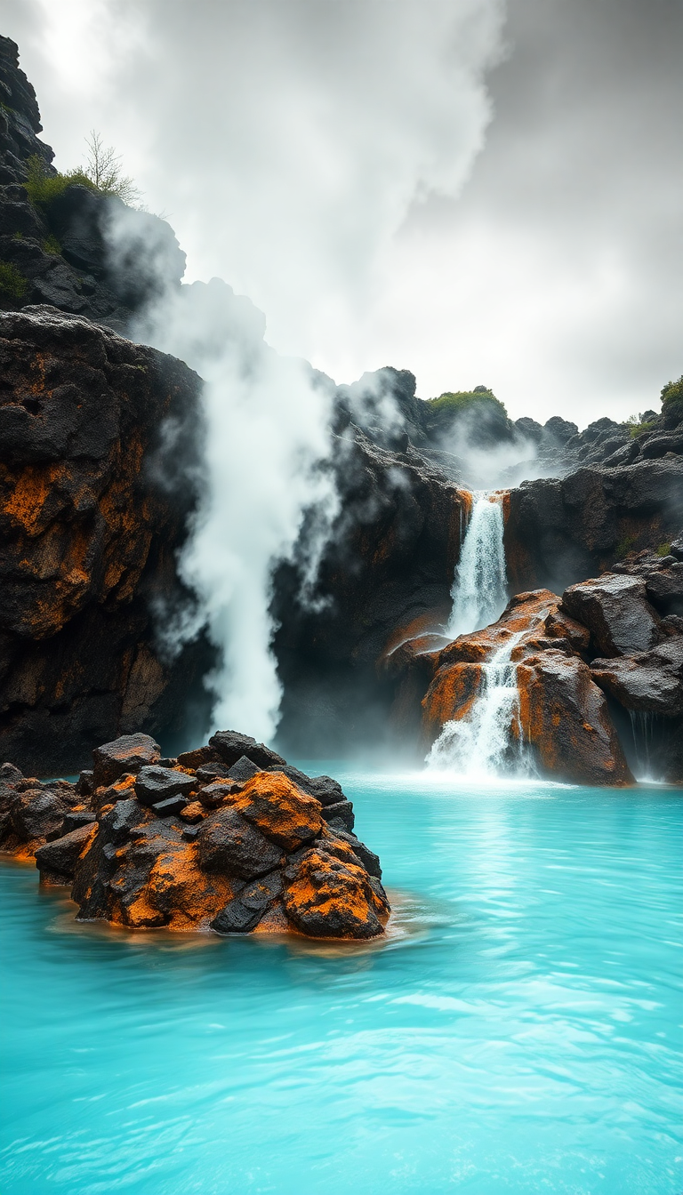 Volcanic Hot Springs Steam Rising Photorealistic Wallpaper