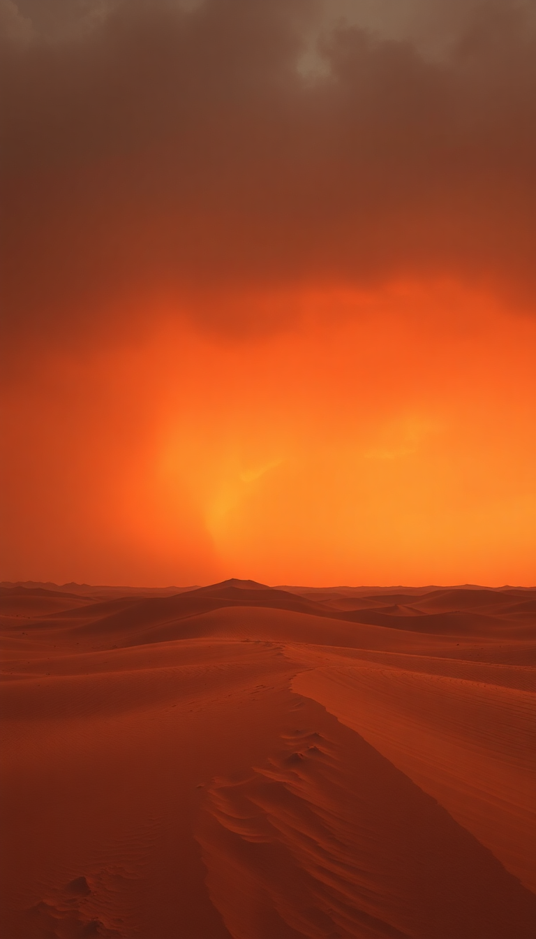 Sandstorm Approaching Desert Dramatic Orange Photorealistic Wallpaper
