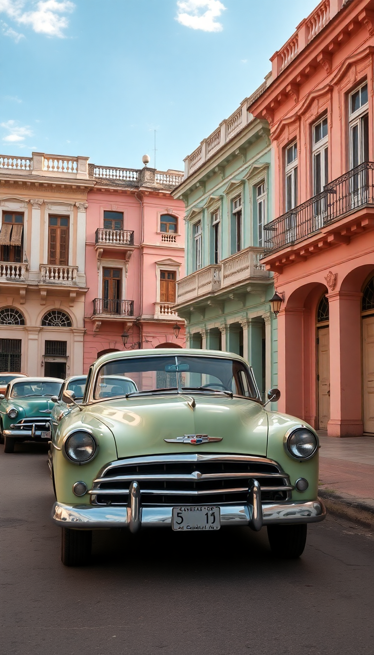 Old Havana Classic Cars Pastel Photorealistic Wallpaper