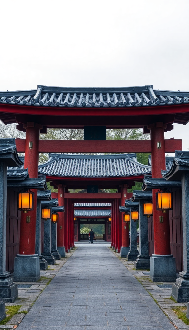 Japanese Temple Gate Torii Path Photorealistic Wallpaper