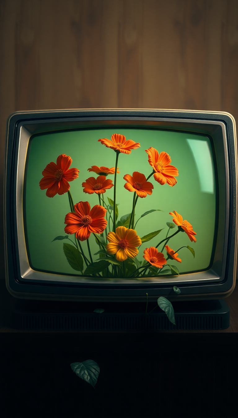 Flowers Growing From Old Television Digital art Wallpaper