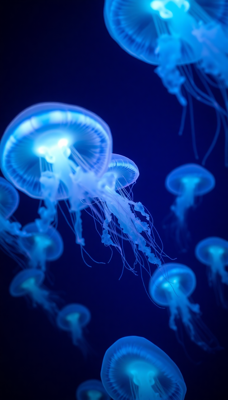 Jellyfish Swarm Deep Ocean Bioluminescent Photorealistic Wallpaper