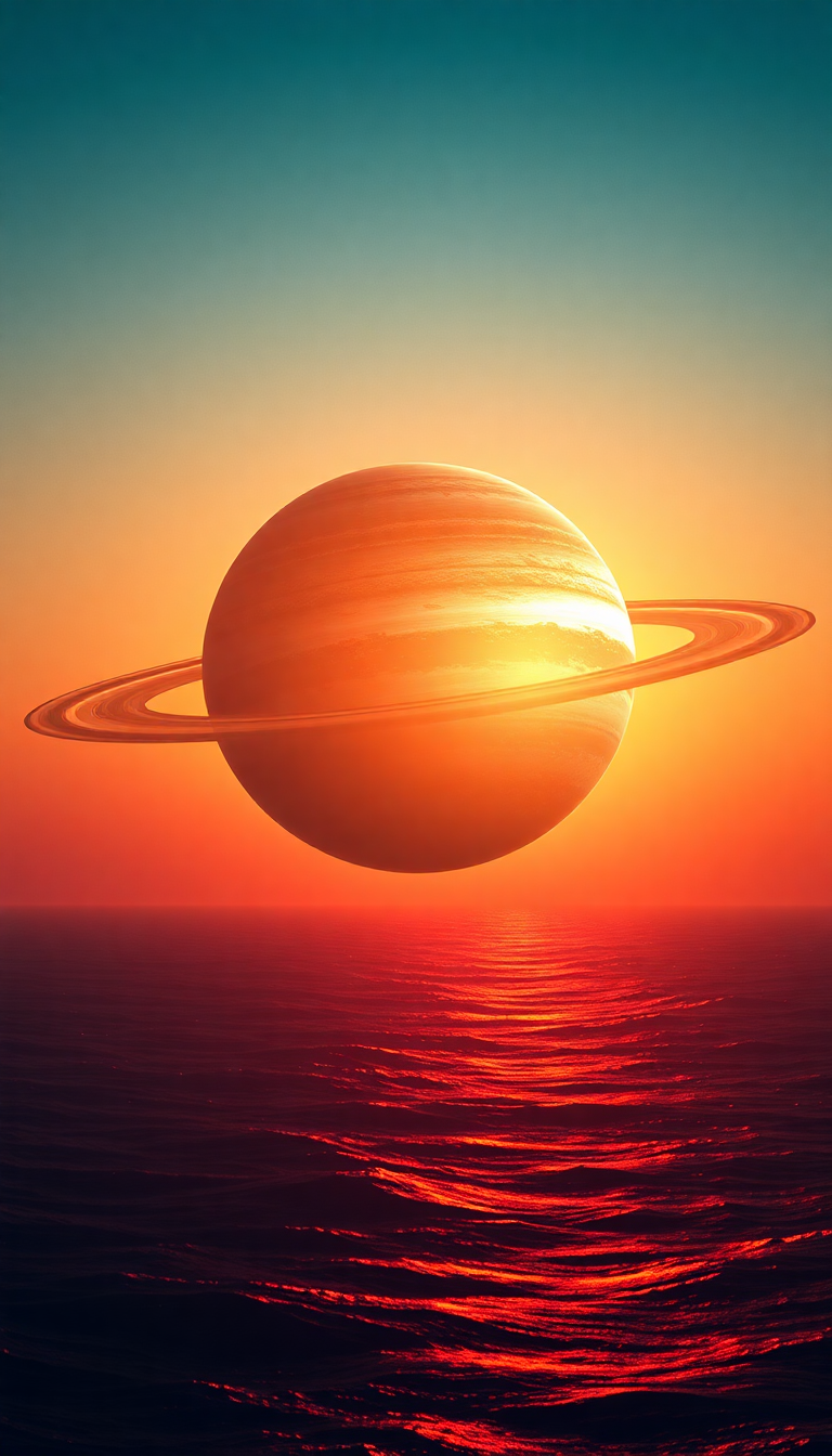 Massive Ringed Planet Rising Over Photorealistic Wallpaper