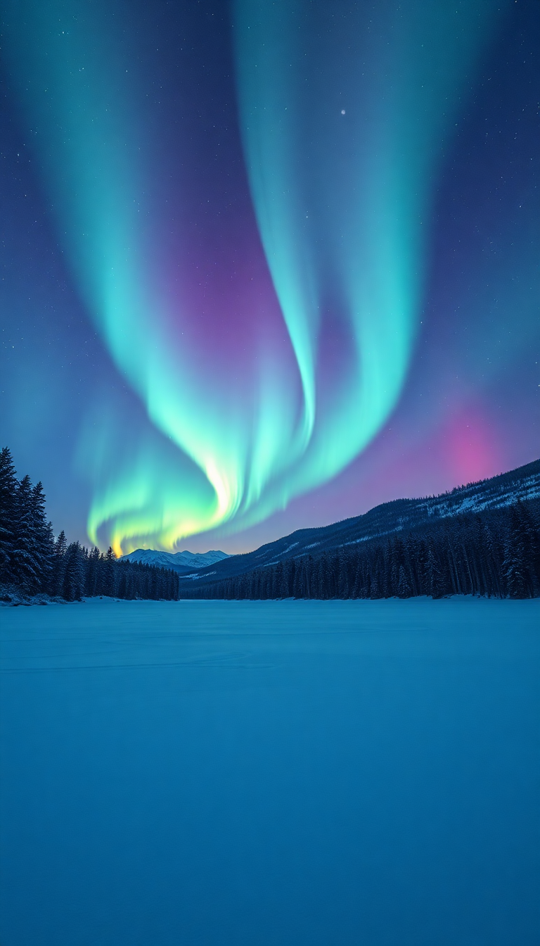 Winter Northern Lights Over Frozen Photorealistic Wallpaper