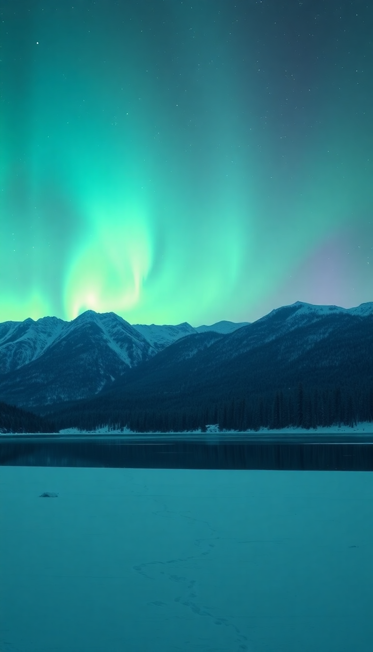 Winter Northern Lights Over Frozen Photorealistic Wallpaper