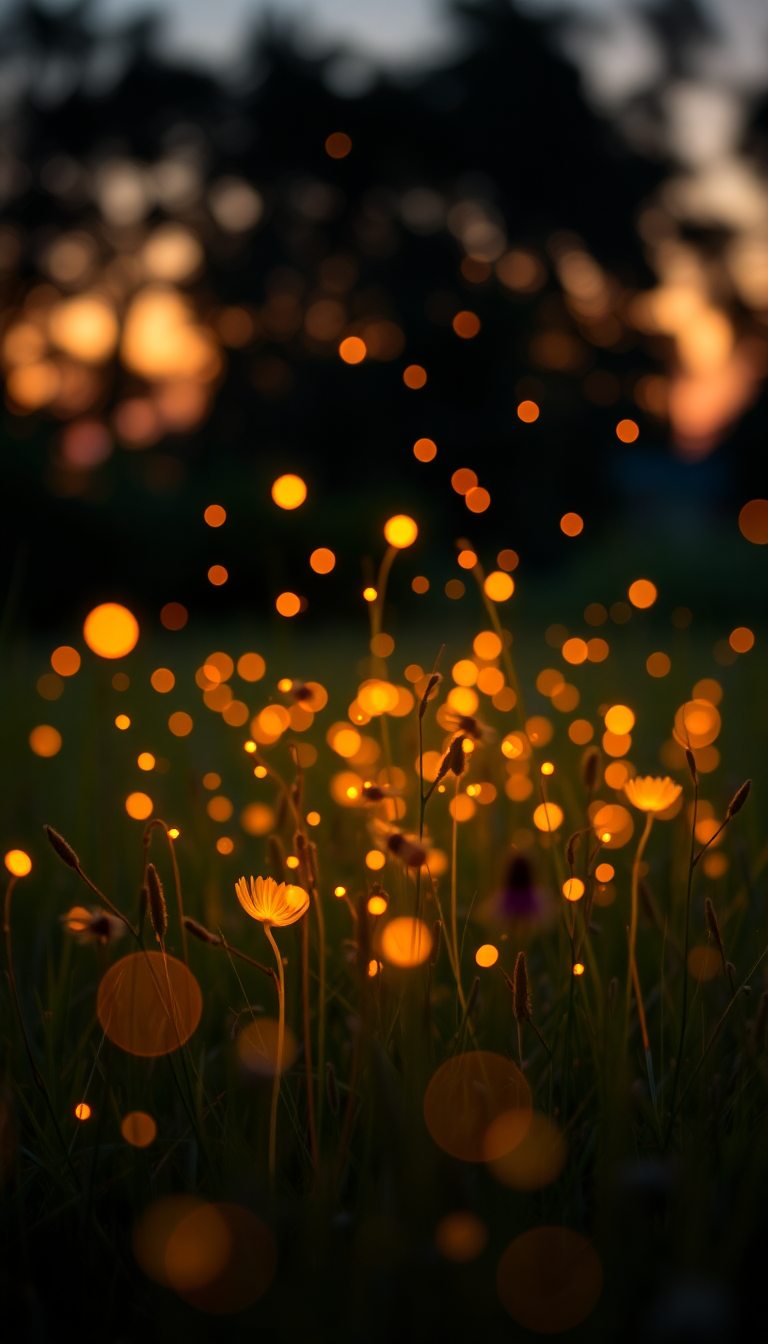 Fireflies Dancing In Summer Meadow Photorealistic Wallpaper
