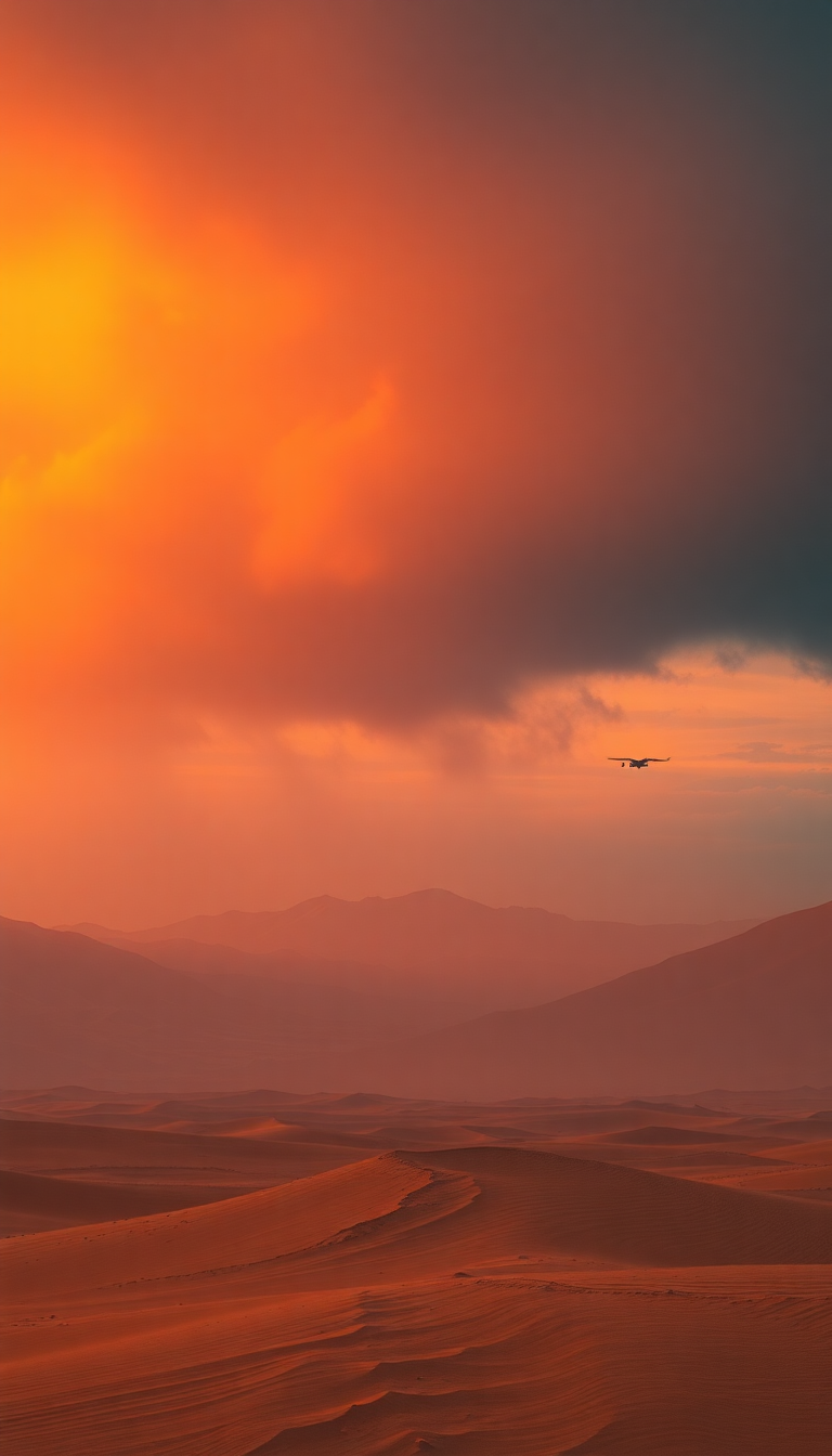 Sandstorm Approaching Desert Dramatic Orange Photorealistic Wallpaper