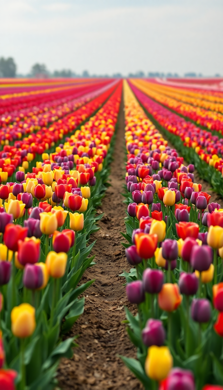 Abstract Colorful Netherlands Field Tulip Photorealistic Wallpaper