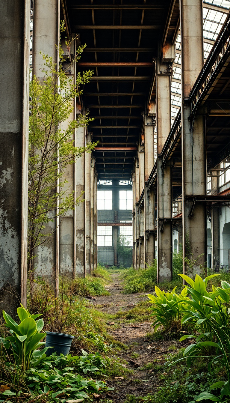 Abandoned Factory Nature Reclaiming Industrial Photorealistic Wallpaper