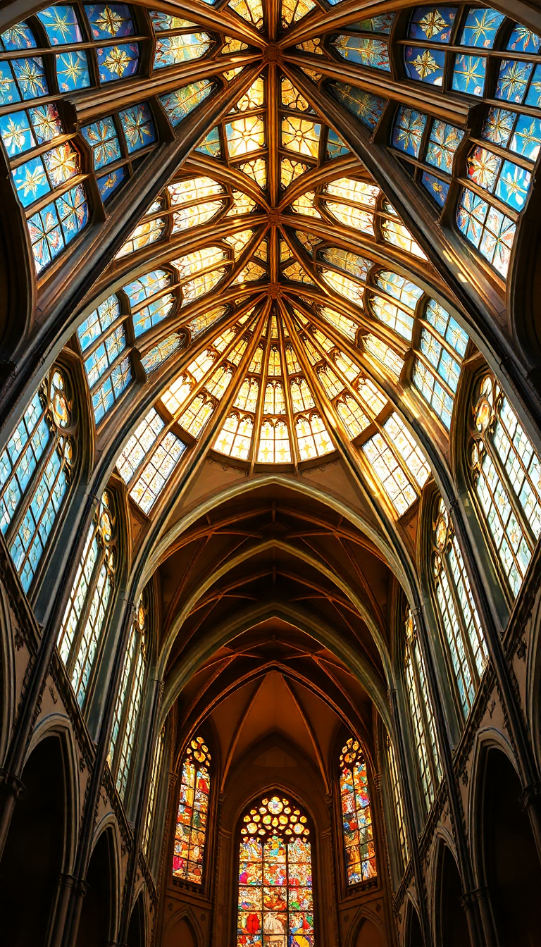 Cathedral Ceiling Stained Glass Light Photorealistic Wallpaper