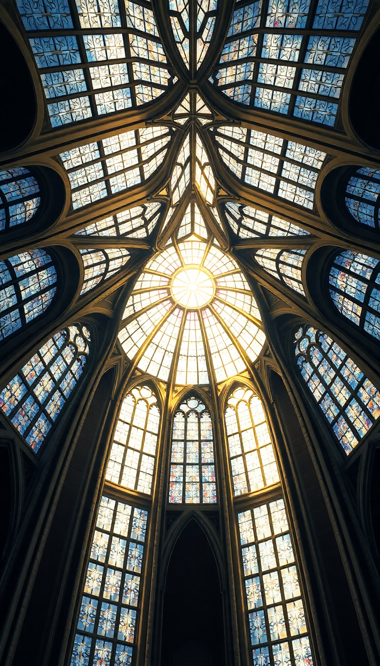 Cathedral Ceiling Stained Glass Light Photorealistic Wallpaper