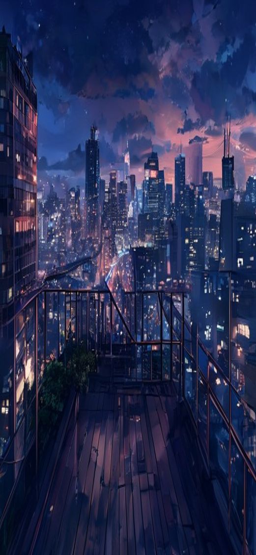 Rooftop At Night City Lights Anime Wallpaper