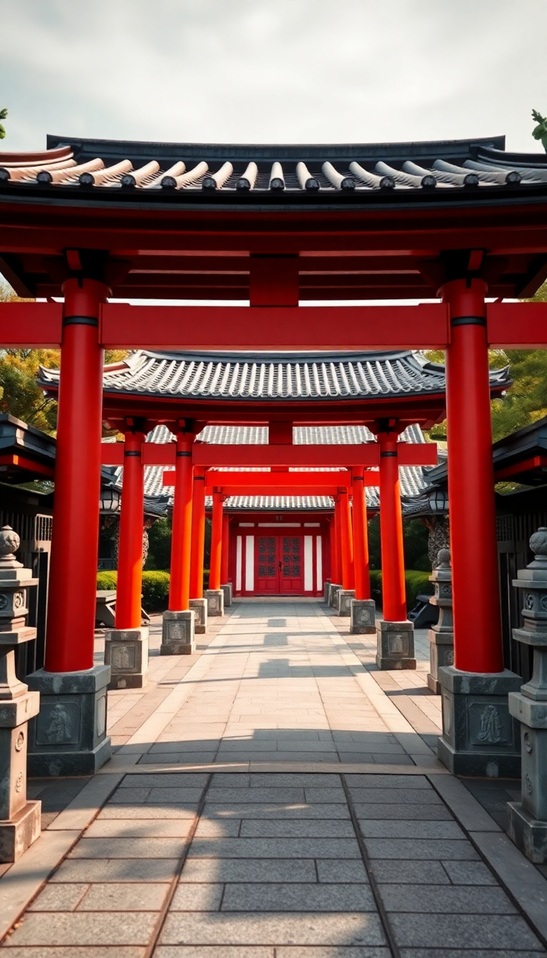 Japanese Temple Gate Torii Path Photorealistic Wallpaper