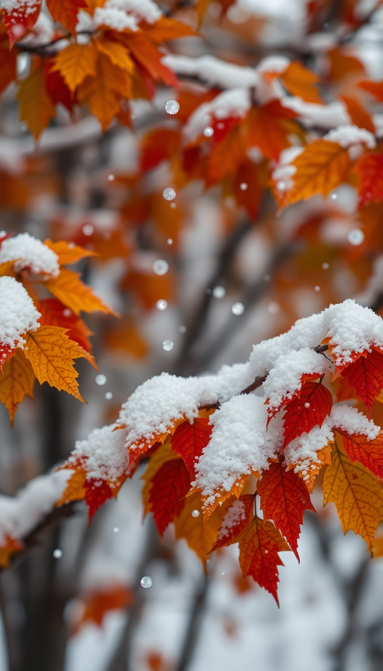 First Snow Falling On Autumn Photorealistic Wallpaper