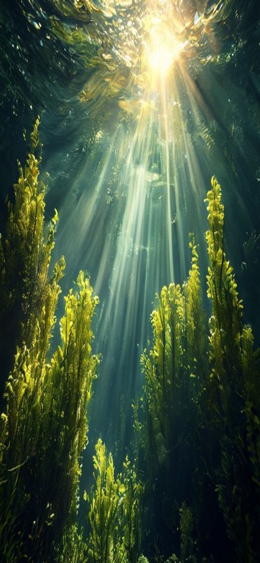 Underwater Kelp Forest Sun Rays Photorealistic Wallpaper