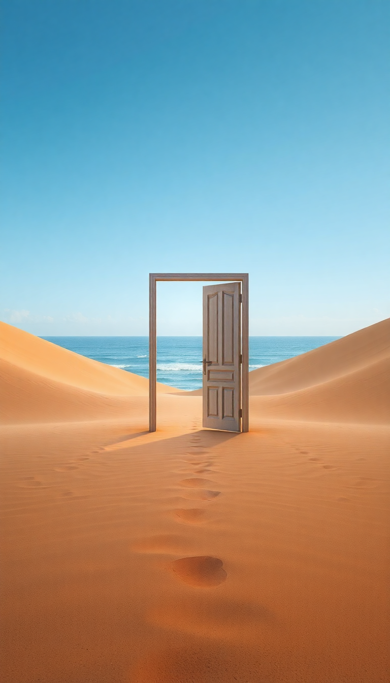 Door Standing Alone In Desert Digital art Wallpaper