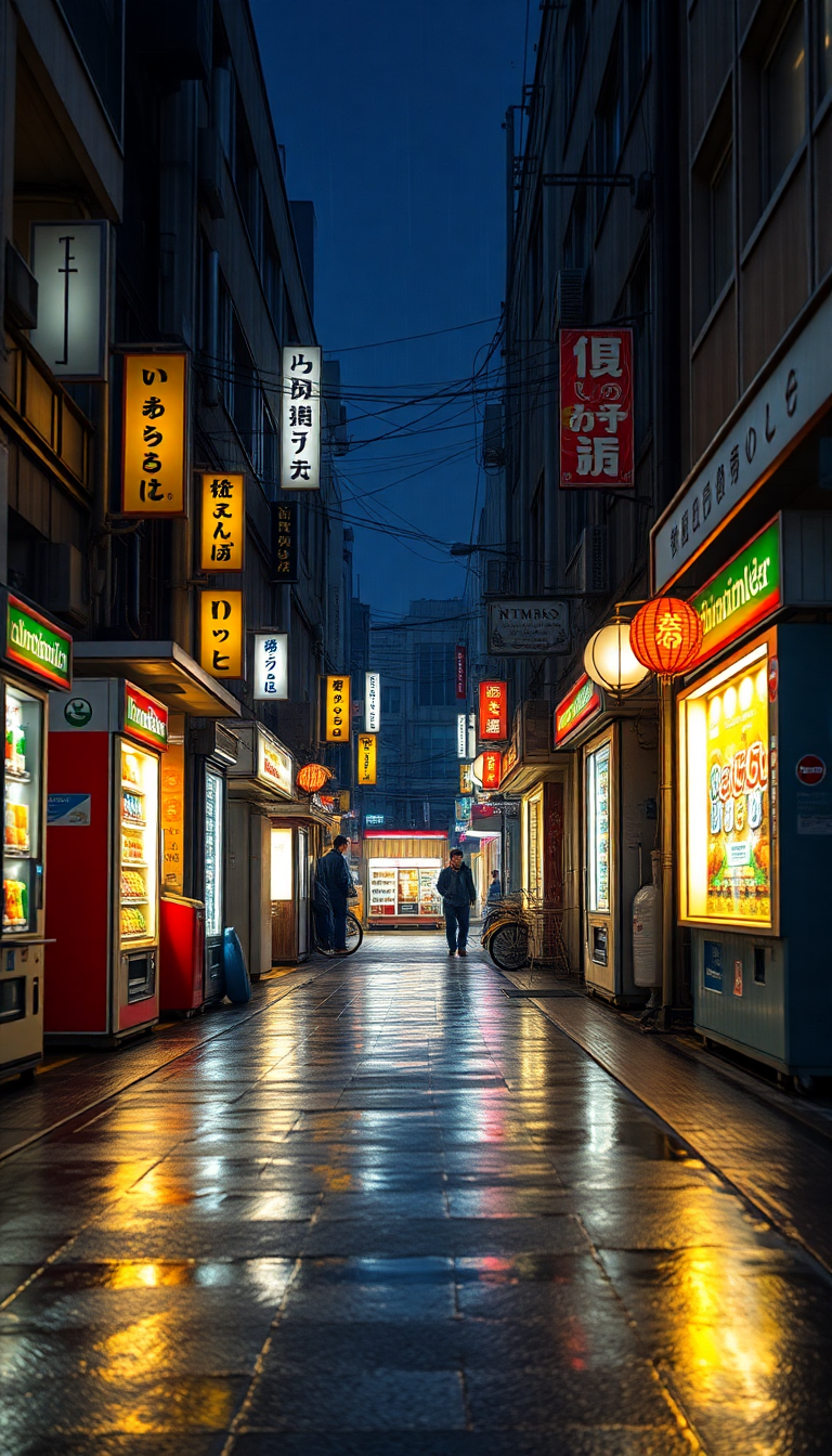 Tokyo Alley At Night Vending Photorealistic Wallpaper