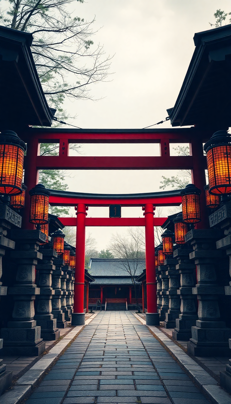 Japanese Temple Gate Torii Path Photorealistic Wallpaper