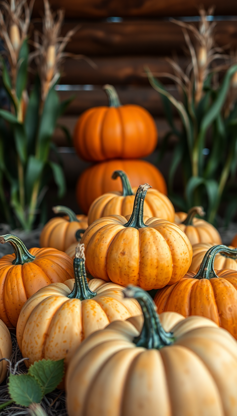 Autumn Harvest Pumpkins Corn Farm Photorealistic Wallpaper