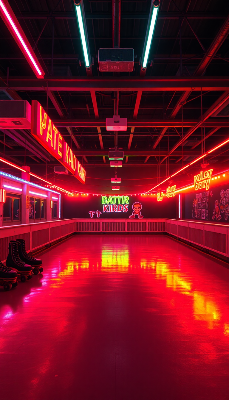 Roller Skating Rink 80s Neon Photorealistic Wallpaper