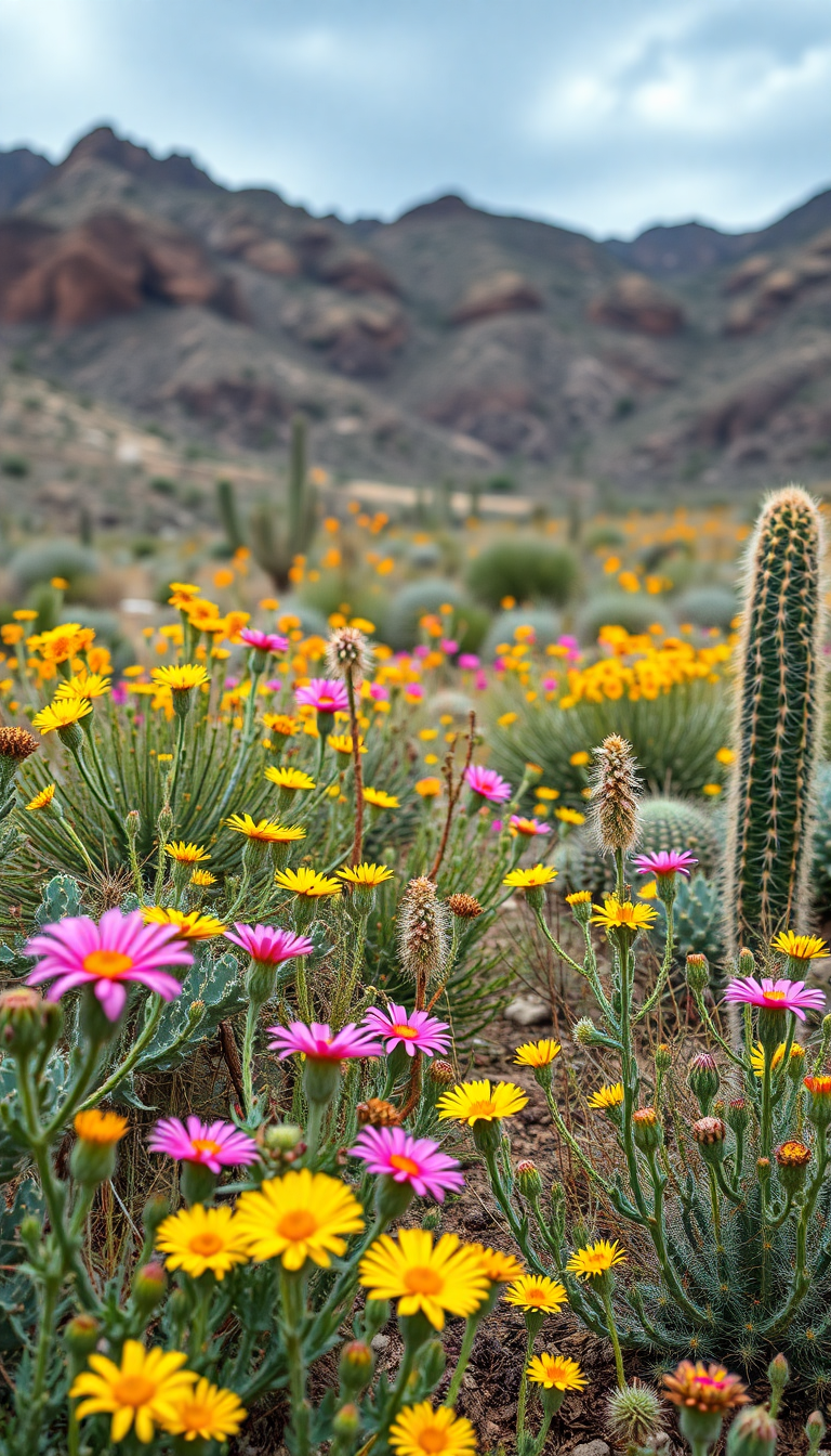 Blooming Desert After Rain Wildflowers Photorealistic Wallpaper