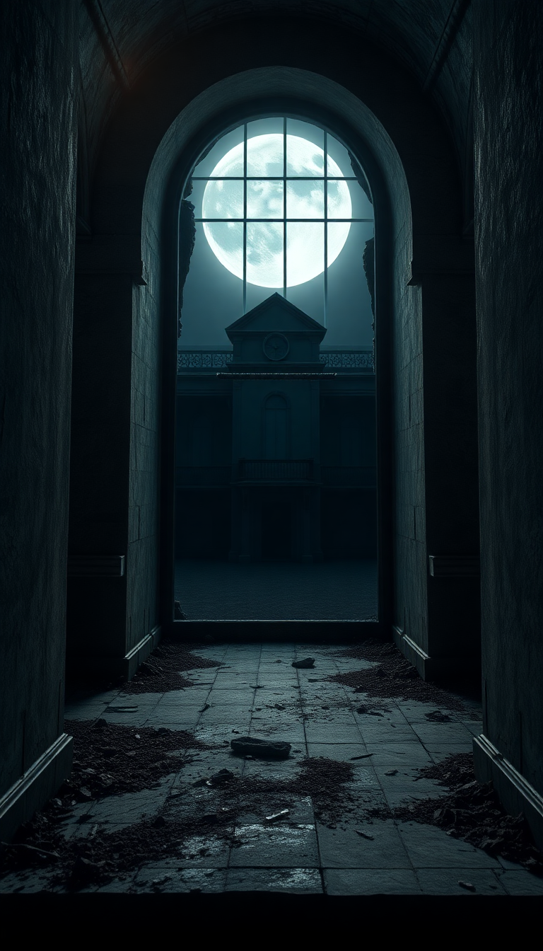 Abandoned Mansion Moonlight Through Broken Photorealistic Wallpaper