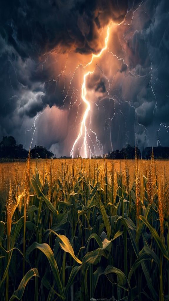 Summer Thunderstorm Lightning Over Cornfield Photorealistic Wallpaper