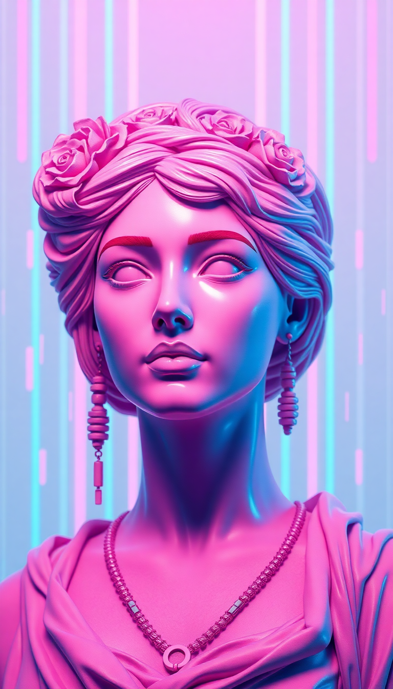 Vaporwave Roman Bust Glitch Aesthetic Digital art Wallpaper