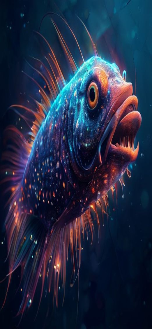 Deep Sea Anglerfish Bioluminescent Abyss Digital art Wallpaper