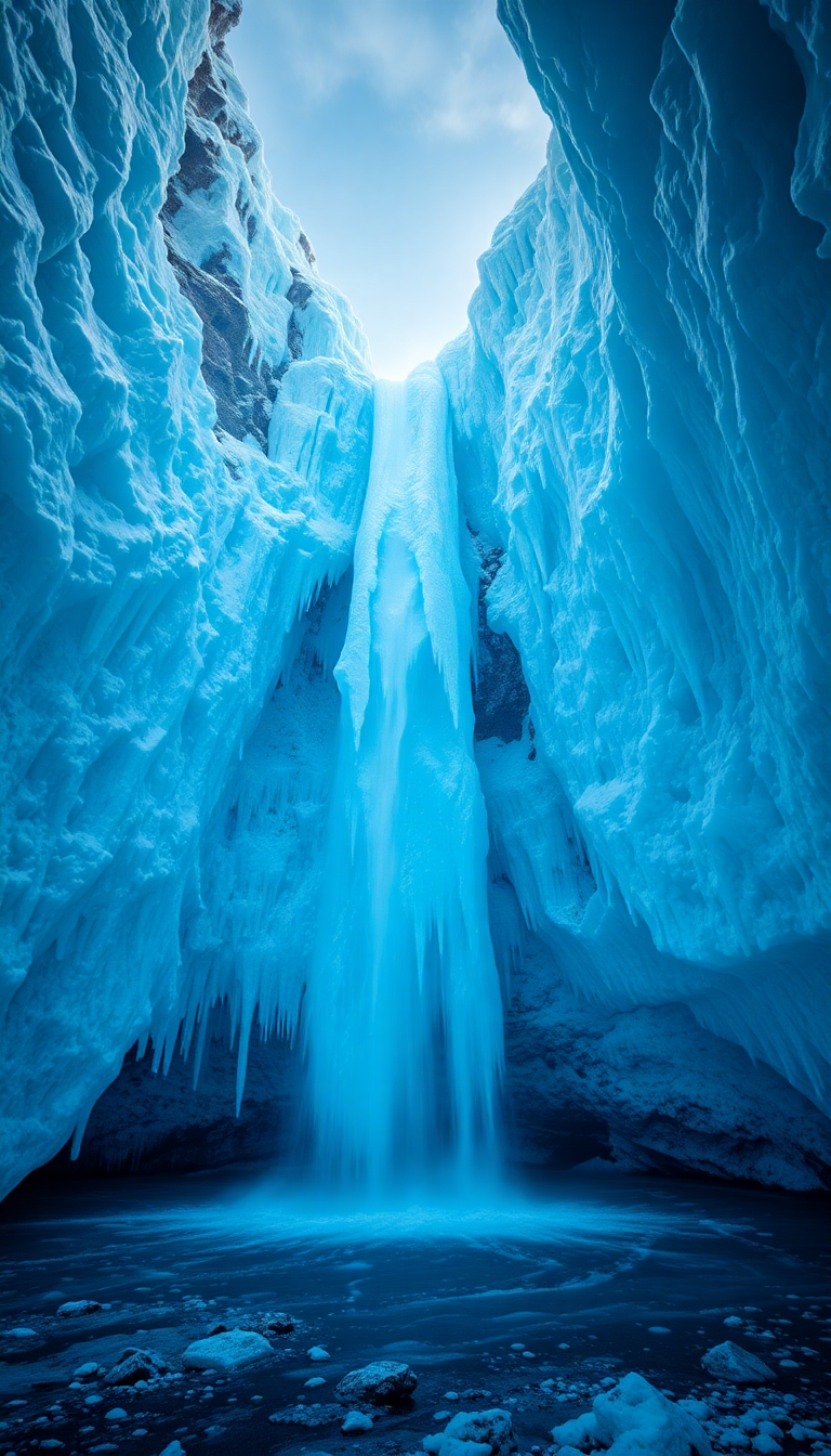 Frozen Waterfall Ice Formations Winter Photorealistic Wallpaper