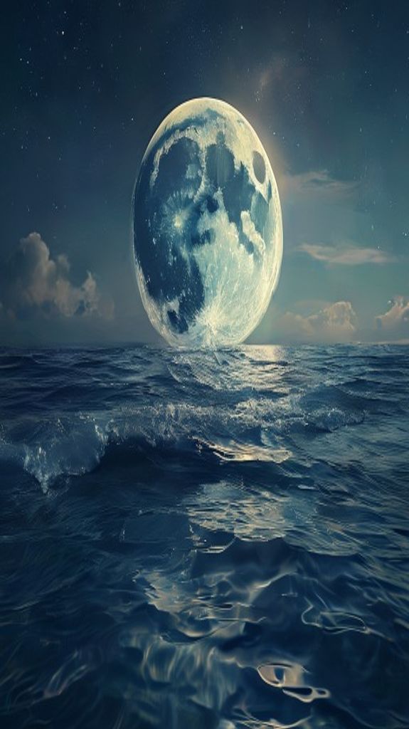Giant Moon Touching Ocean Surface Digital art Wallpaper