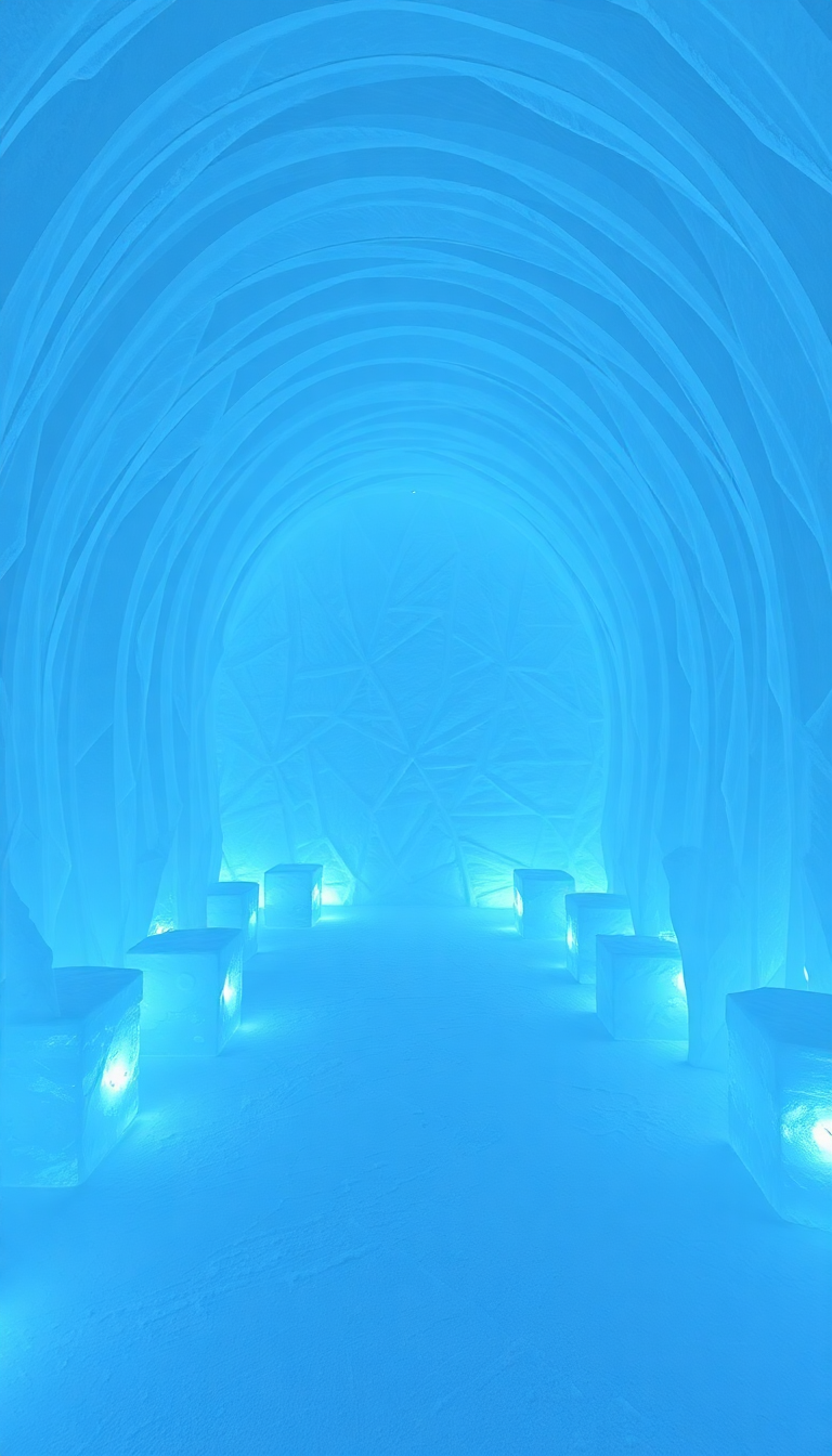 Ice Hotel Interior Frozen Sculptures Photorealistic Wallpaper