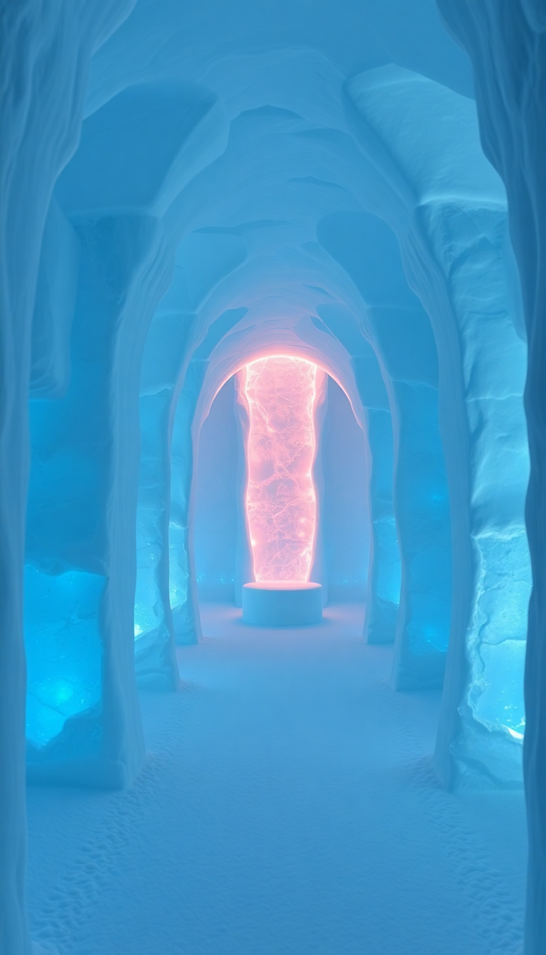 Ice Hotel Interior Frozen Sculptures Photorealistic Wallpaper