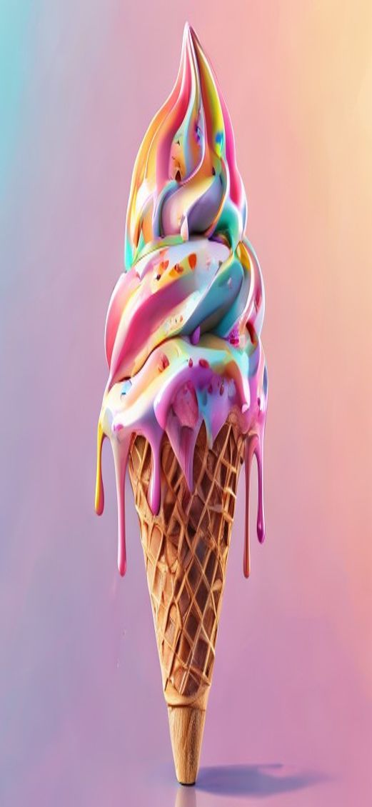 Ice Cream Cone Melting Summer Photorealistic Wallpaper