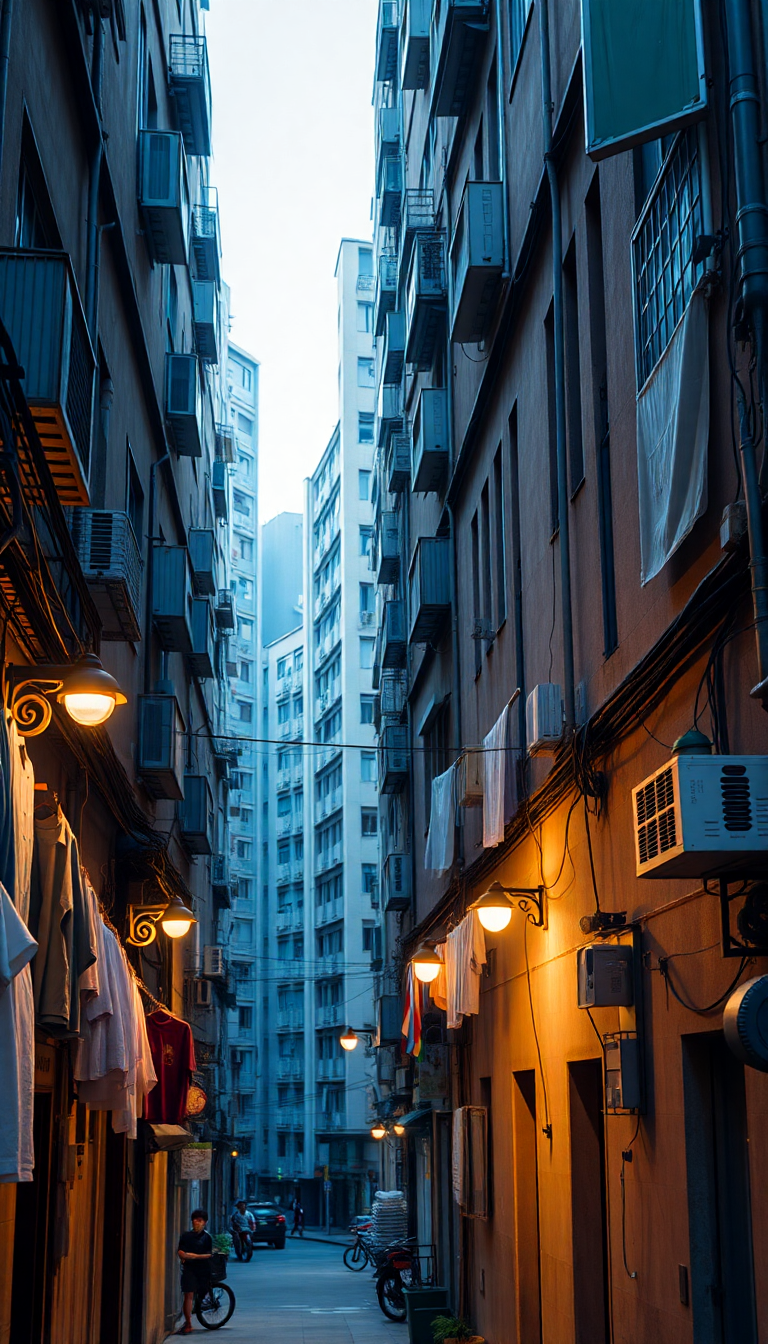 Hong Kong Density Apartments Laundry Photorealistic Wallpaper